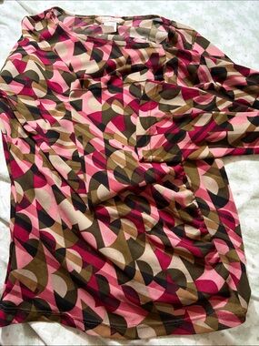 Women's Long Sleeve Geometric Print Top in Pink and Brown